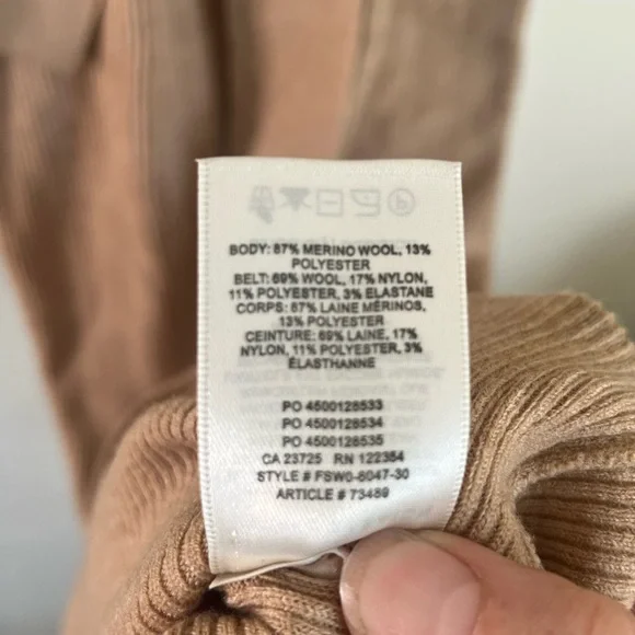 Babaton Ribbed V-Neck Tie-Waist Long Sleeve Dress - Beige - Picture 11 of 11